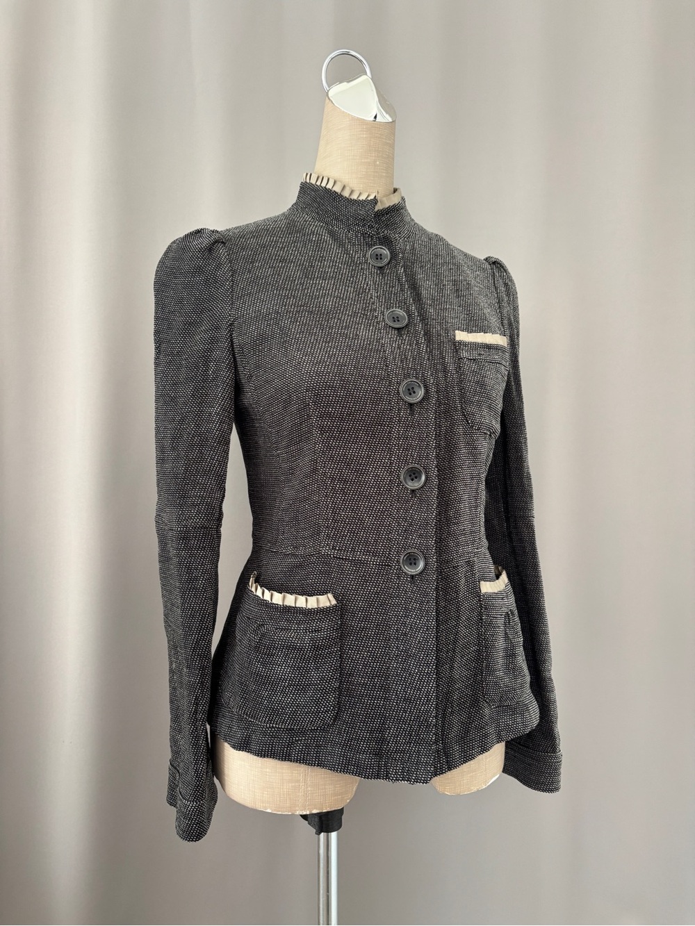Vintage Armani Collezioni Textured Button Front Jacket with Cream Trim